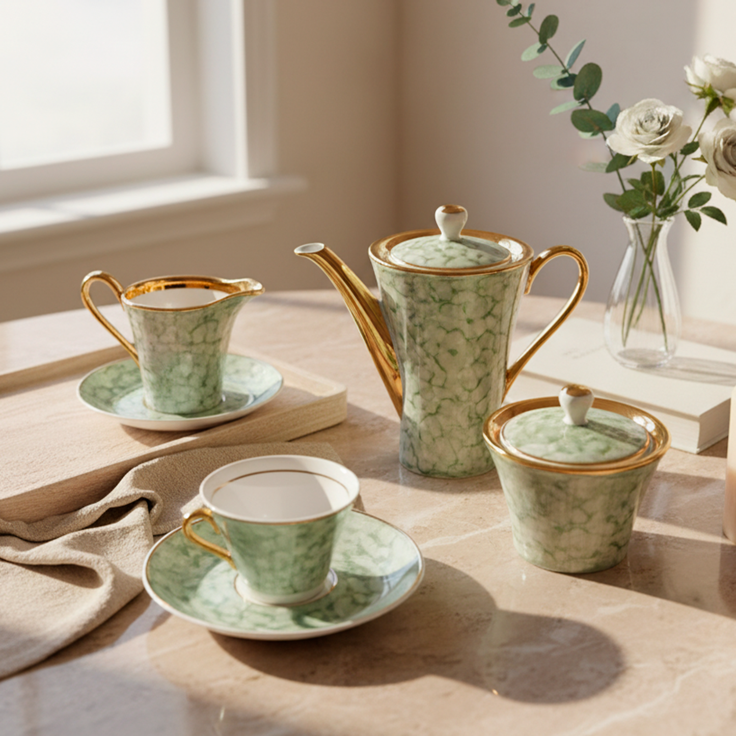 Juego de té verde mármol